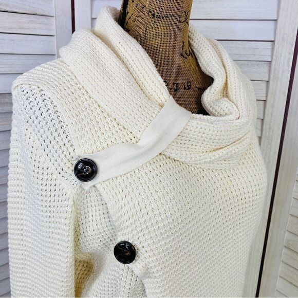 Unbranded Waffle Knit Cowl Neck Split Front Sweater Cream Large - Picture 6 of 11